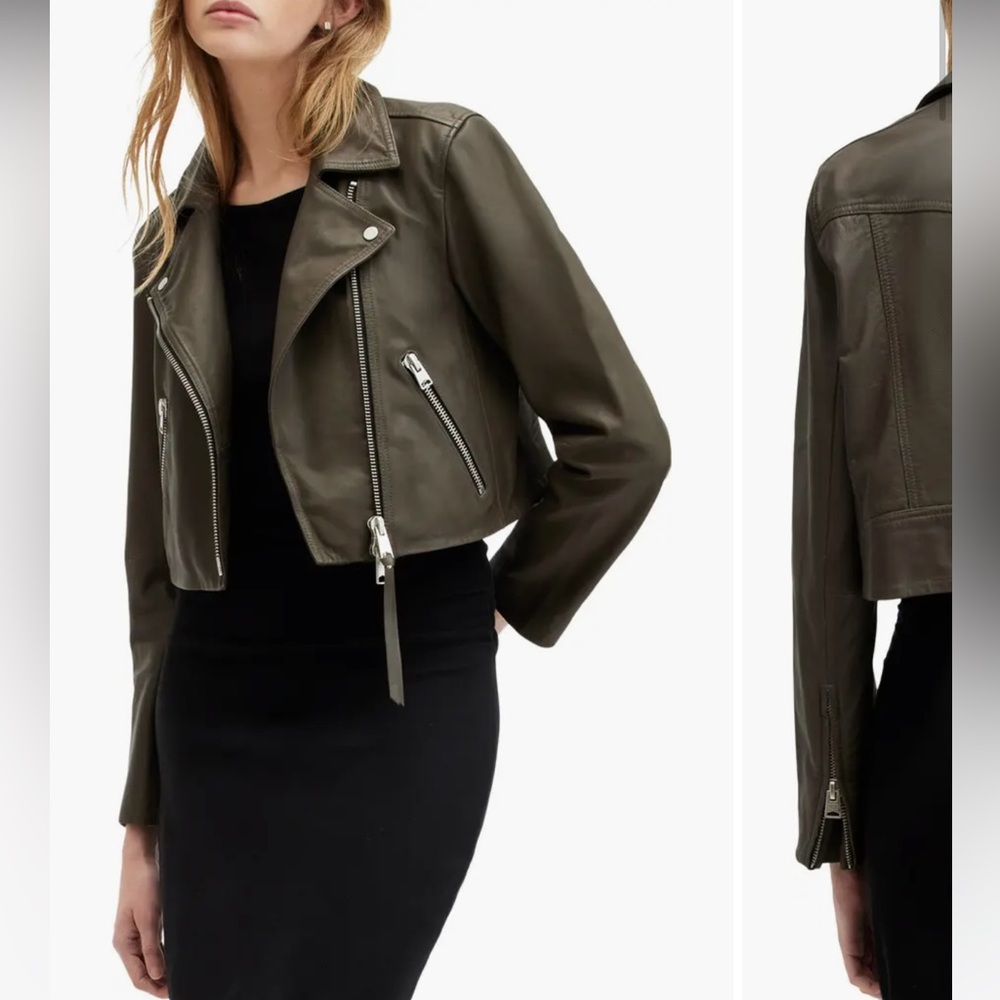ALL SAINTS NEW Dalby Crop Leather Biker Jacket